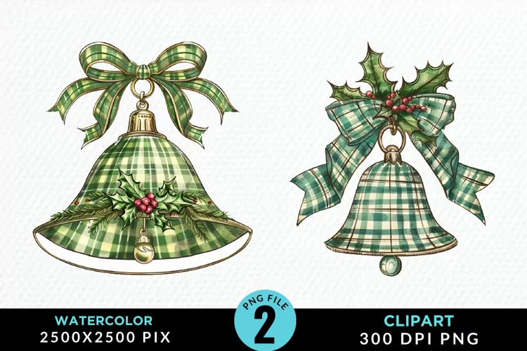 Watercolor Christmas Bells Image Clipart