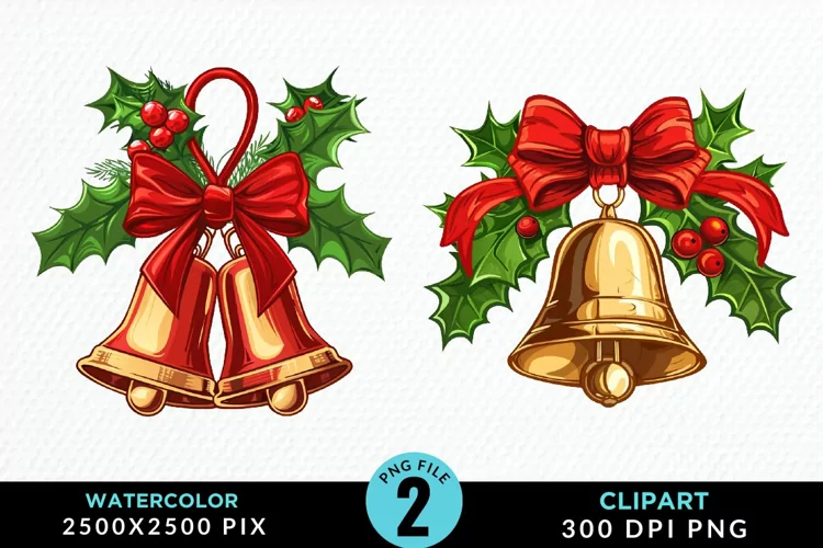 Watercolor Christmas Bells Image Clipart
