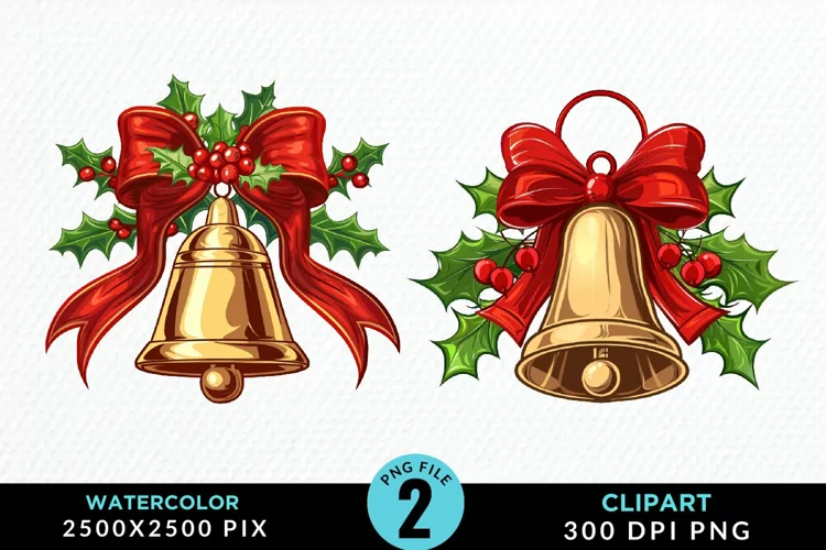 Watercolor Christmas Bells Image Clipart