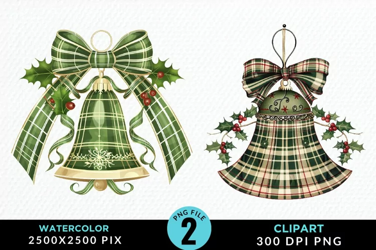 Watercolor Christmas Bells Image Clipart