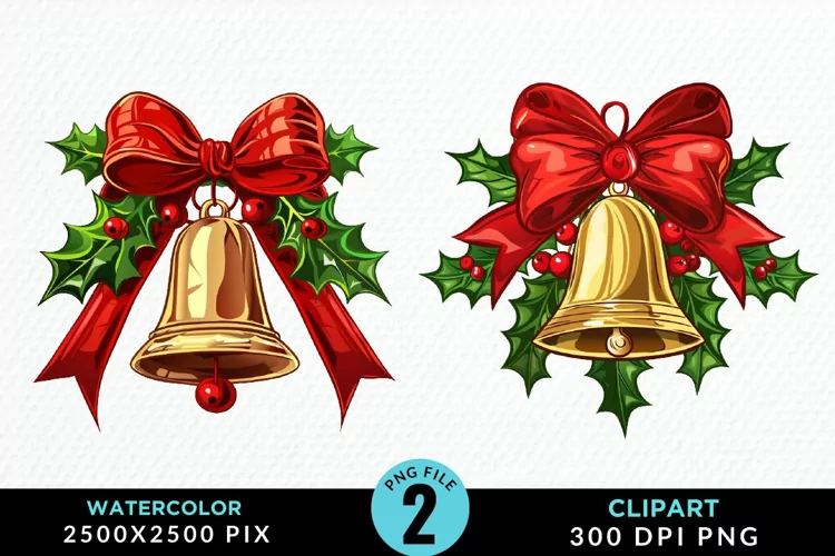 Watercolor Christmas Bells Image Clipart