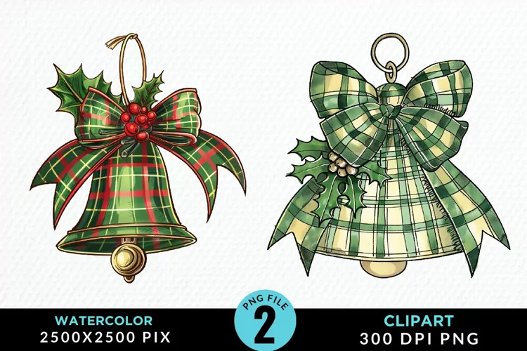 Watercolor Christmas Bells Image Clipart