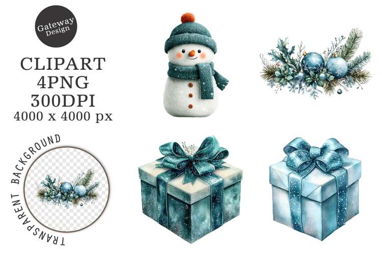 Watercolor Christmas Blue Clipart