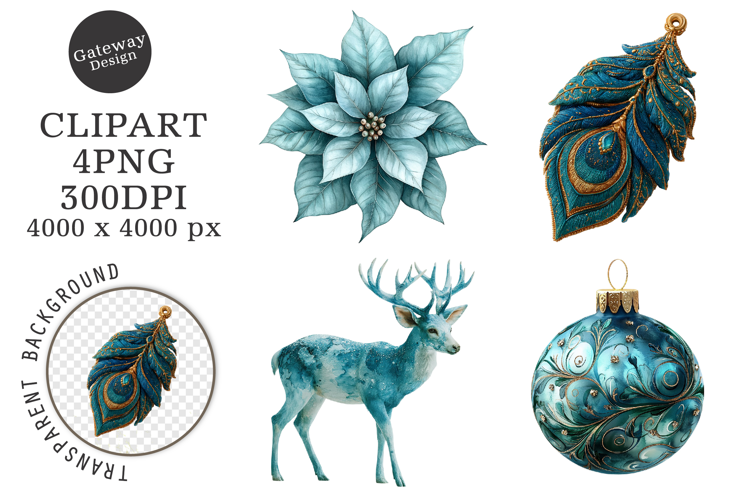 Watercolor Christmas Blue Clipart