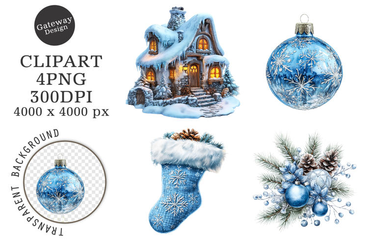Watercolor Christmas Blue Clipart