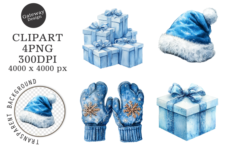 Watercolor Christmas Blue Clipart