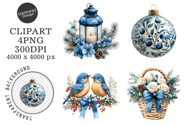 Watercolor Christmas Blue Clipart
