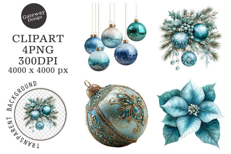 Watercolor Christmas Blue Clipart
