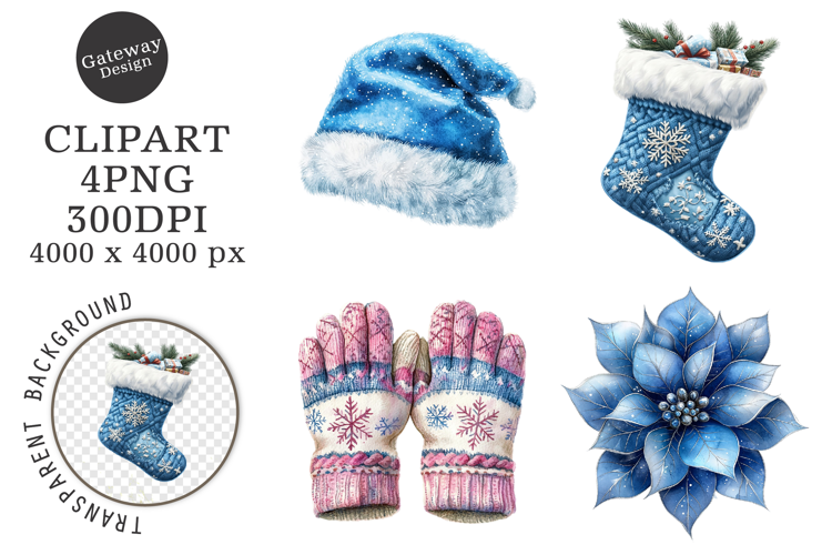 Watercolor Christmas Blue Clipart