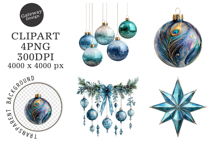 Watercolor Christmas Blue Clipart