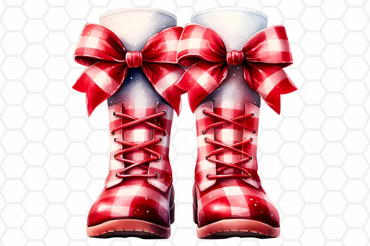 Watercolor Christmas Boots Clipart, Sublimation PNG