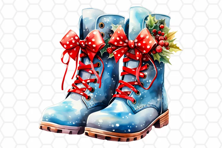 Watercolor Christmas Boots Clipart, Sublimation PNG