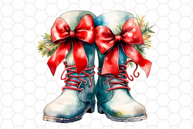 Watercolor Christmas Boots Clipart, Sublimation PNG