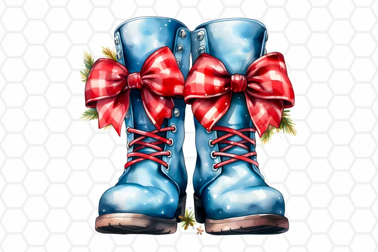 Watercolor Christmas Boots Clipart, Sublimation PNG