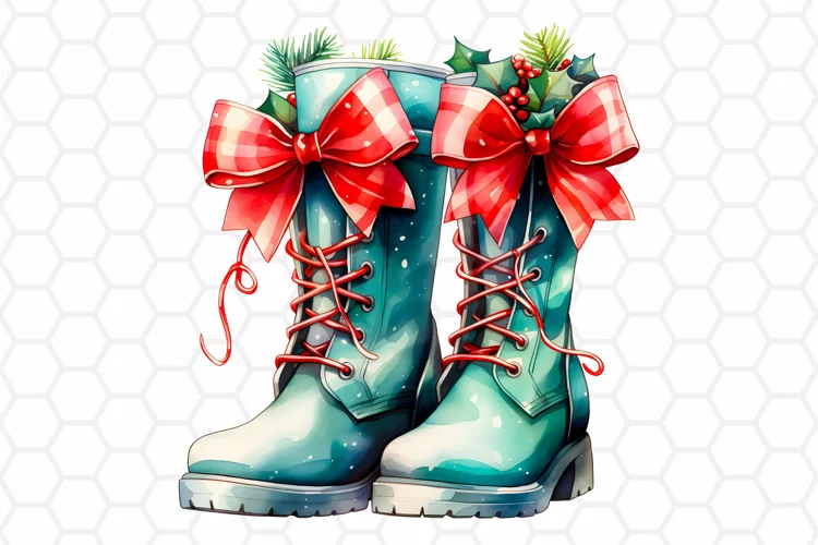 Watercolor Christmas Boots Clipart, Sublimation PNG