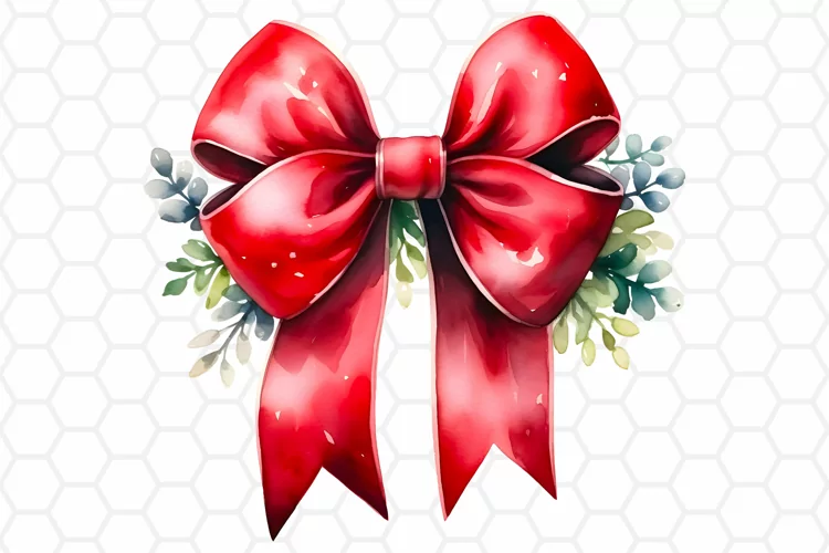 Watercolor Christmas Bow Clipart, Sublimation PNG