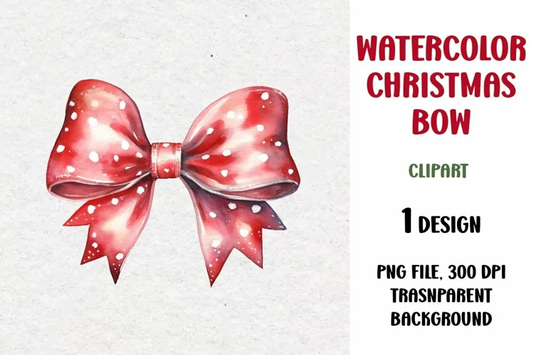 Watercolor Christmas Bow Clipart, Sublimation Design
