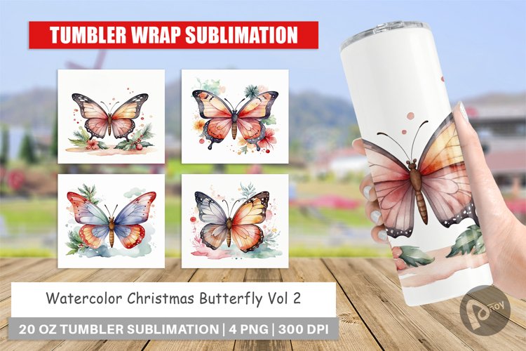 Tumbler Wrap Watercolor Christmas Butterfly