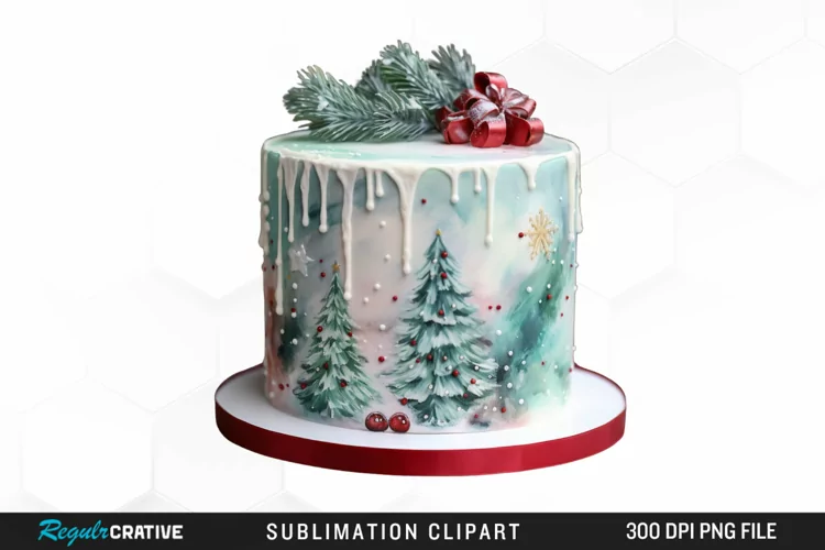 Watercolor Christmas Cake Graphic Clipart