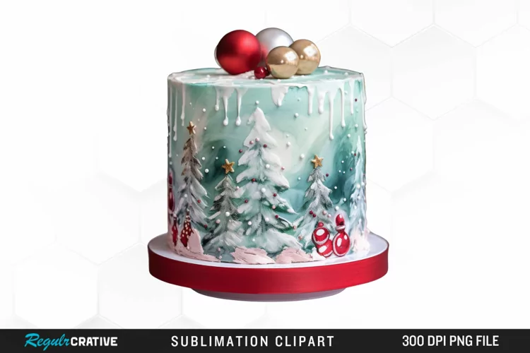 Watercolor Christmas Cake Graphic Clipart