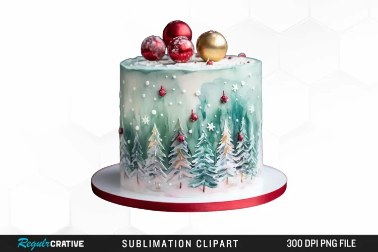 Watercolor Christmas Cake Graphic Clipart