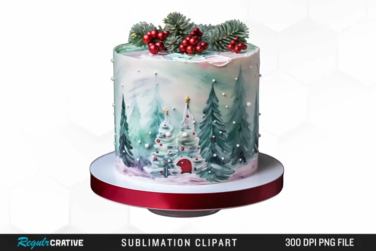 Watercolor Christmas Cake Graphic Clipart