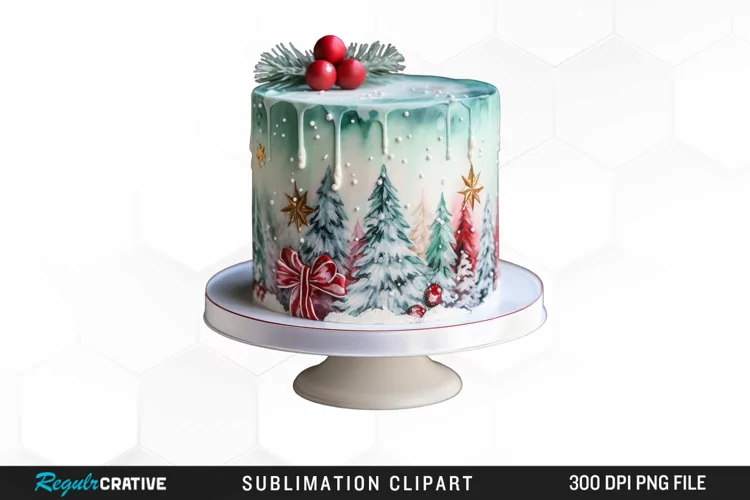 Watercolor Christmas Cake Graphic Clipart