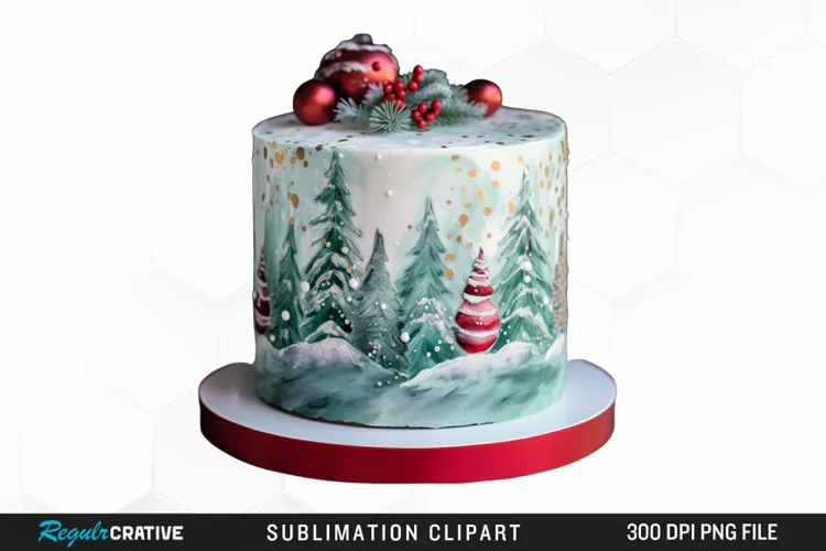 Watercolor Christmas Cake Clipart