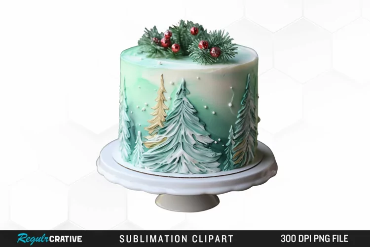Watercolor Christmas Cake Graphic Clipart