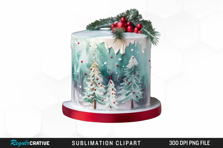 Watercolor Christmas Cake Clipart