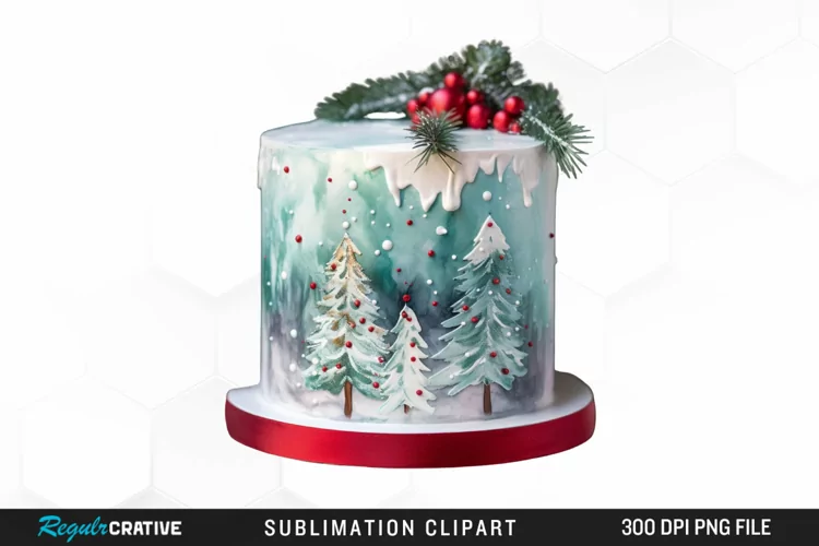 Watercolor Christmas Cake ClipartGraphic Clipart