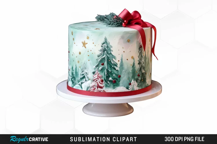 Watercolor Christmas Cake Clipart