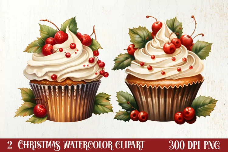 Watercolor Christmas Cakes Clipart, Christmas Clipart