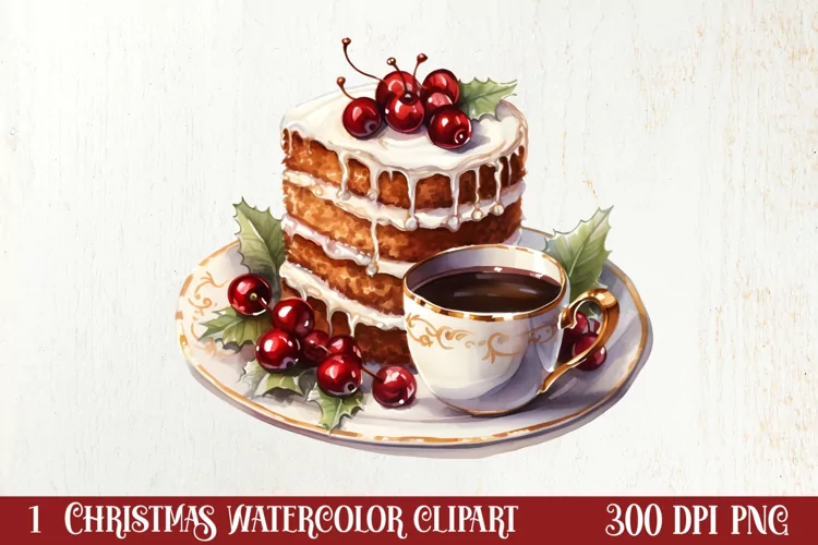 Watercolor Christmas Cakes Clipart, Christmas Clipart