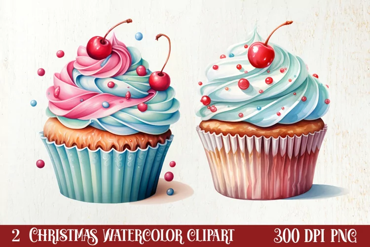 Watercolor Christmas Cakes Clipart, Christmas Clipart