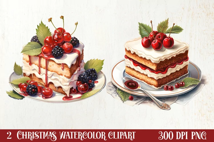 Watercolor Christmas Cakes Clipart, Christmas Clipart
