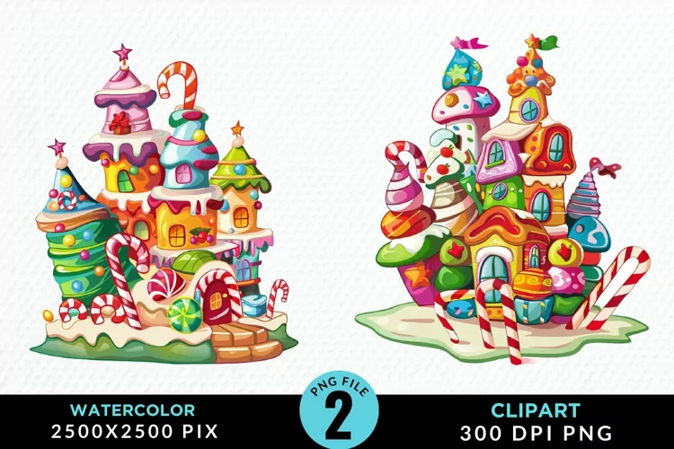 Watercolor Christmas Candyland Clipart