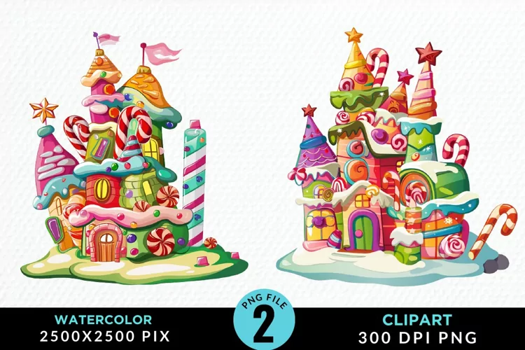 Watercolor Christmas Candyland Clipart