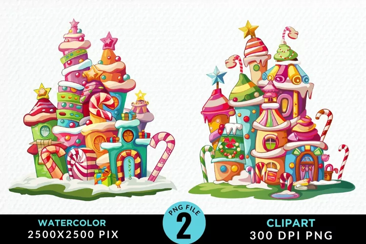 Watercolor Christmas Candyland Clipart