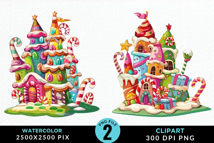 Watercolor Christmas Candyland Clipart