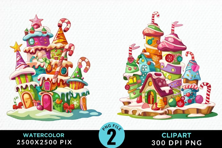 Watercolor Christmas Candyland Clipart