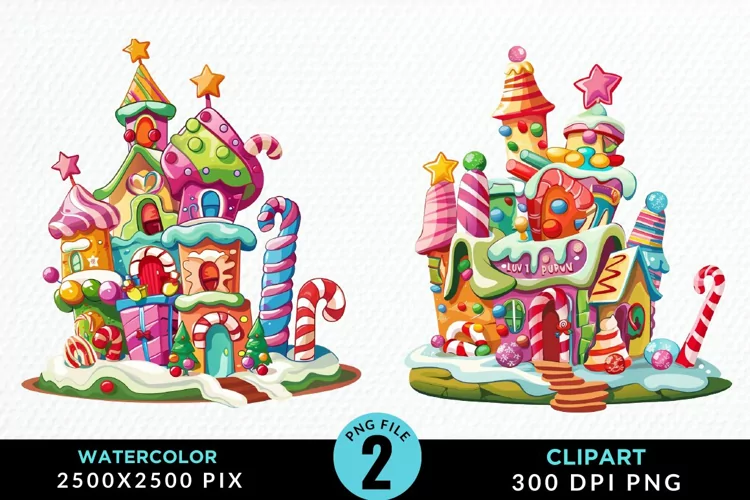 Watercolor Christmas Candyland Clipart