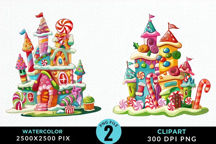 Watercolor Christmas Candyland Clipart