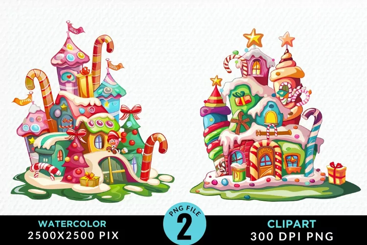Watercolor Christmas Candyland Clipart