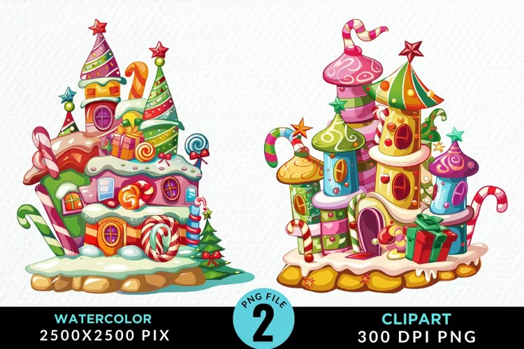 Watercolor Christmas Candyland Clipart