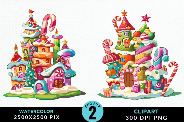 Watercolor Christmas Candyland Clipart