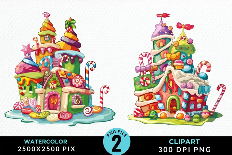Watercolor Christmas Candyland Clipart