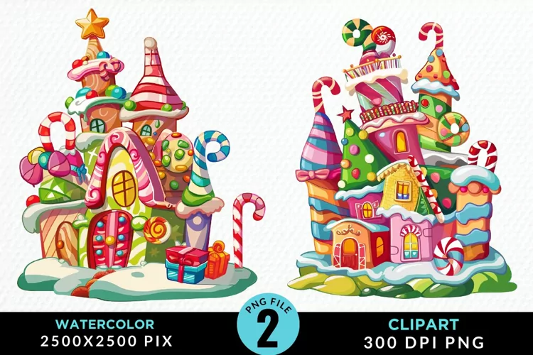 Watercolor Christmas Candyland Art Clipart