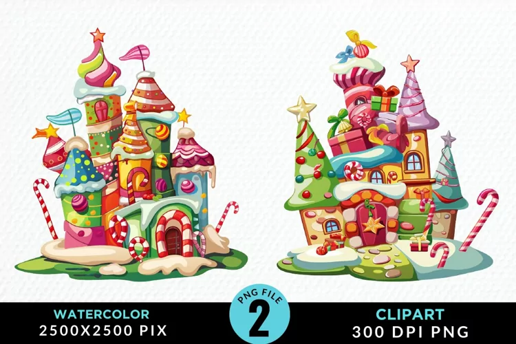 Watercolor Christmas Candyland Art Clipart