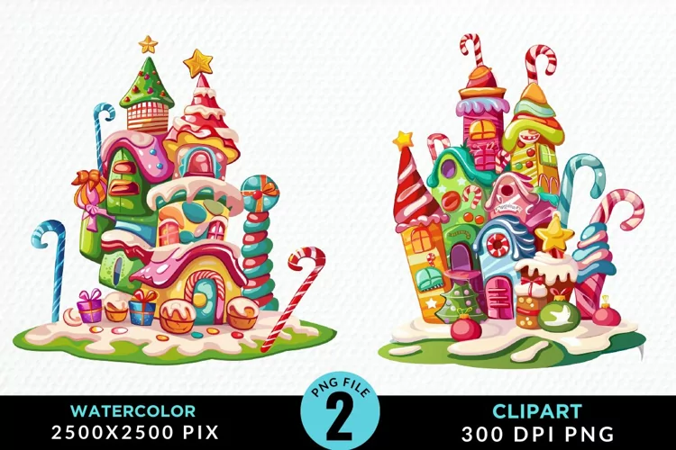 Watercolor Christmas Candyland Clipart